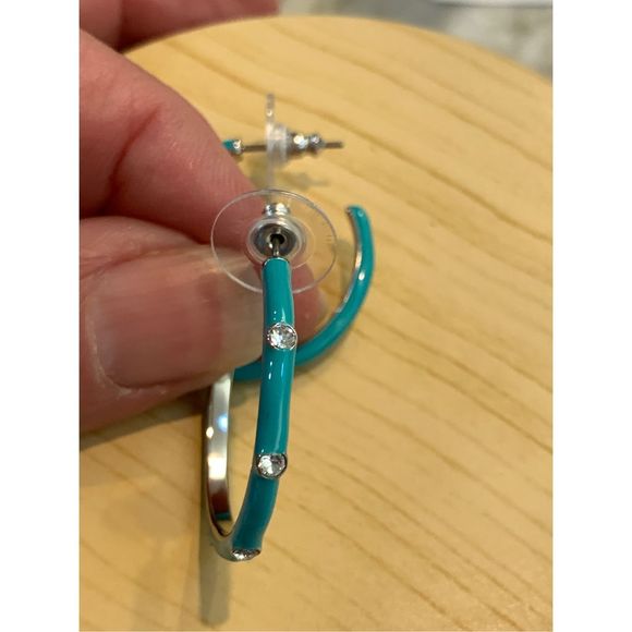 Turquoise and Crystal Hoop Earrings #sparkle #hoop earrings #turquoise - Picture 2 of 4